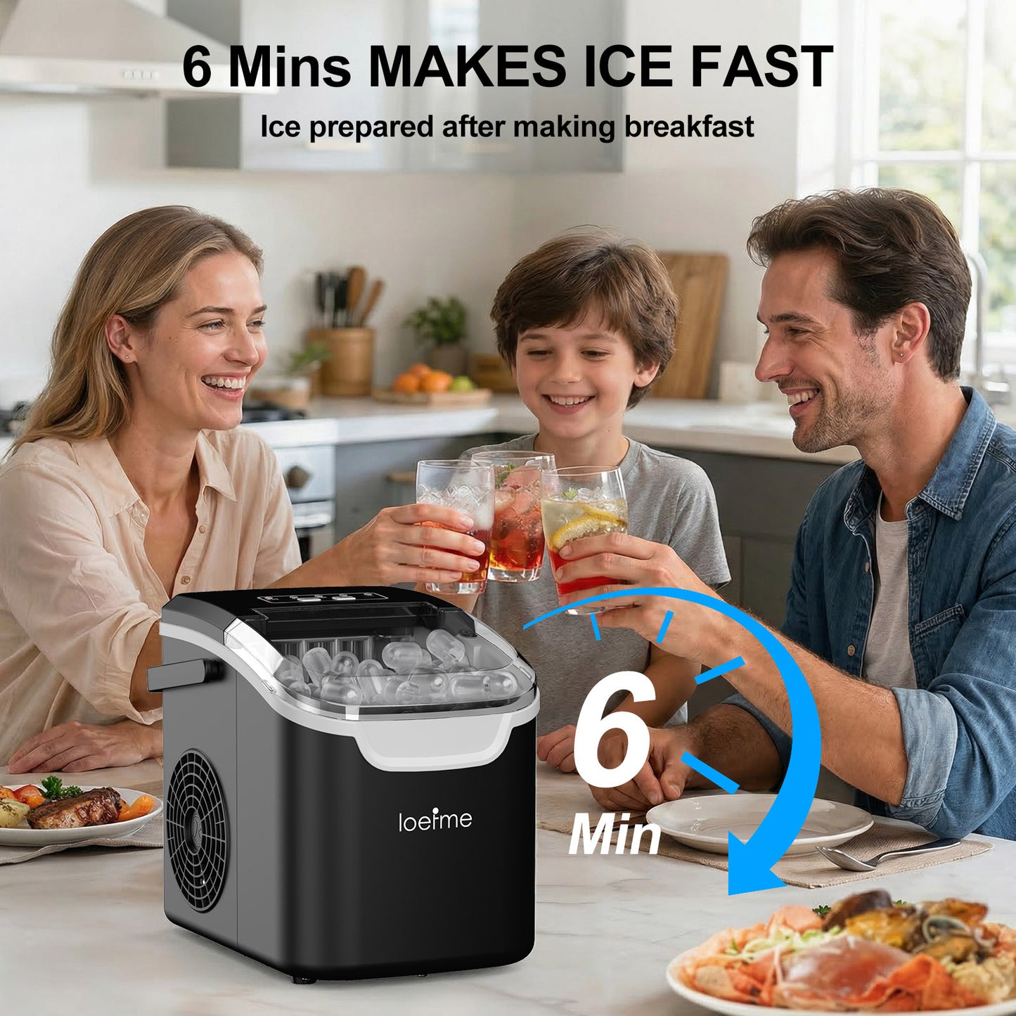 Machine à glaçons compacte en forme de balle avec réservoir d'eau de 0,8L | Produit 8 glaçons en 6 minutes | Deux couleurs disponibles, avec poignée de transport | Capacité de production de glace de 14Kg par 24 heures | Fonction autonettoyante | Idéal pou