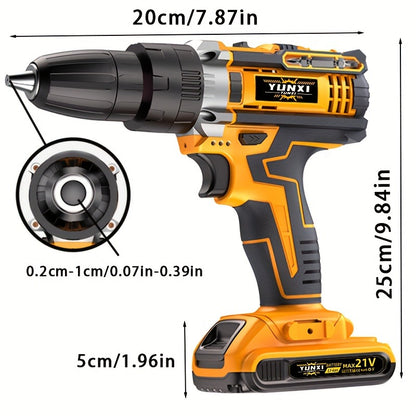Ensemble de perceuse à lithium portative 21V, combinaisons multiples de forets pour perceuse, conception de prise ergonomique, équipé d'une fonction d'impact électrique au lithium 21V, adapté au perçage du bois et de l'acier, un outil pratique indispensab