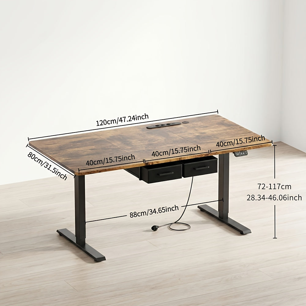 Furnishia Bureau Vertical Électrique avec Panneau Intelligent à Mémoire et 2 Tiroirs, Bureau à Hauteur Réglable avec Prises de Courant, pour Bureau d'Ordinateur à Domicile, Poste de Travail d'Écriture et Chambre à Coucher