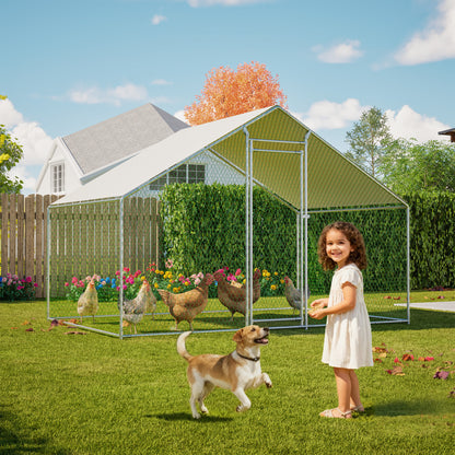 Poulailler 3X2M Cage à Poulets Enclos Extérieur pour l'Élevage en Liberté, Enclos Extérieur avec Serrure de Sécurité, Filet Revêtu et Toit en PE, Enclos pour Poulets, Canards, Lapins et Autres Petits Animaux.