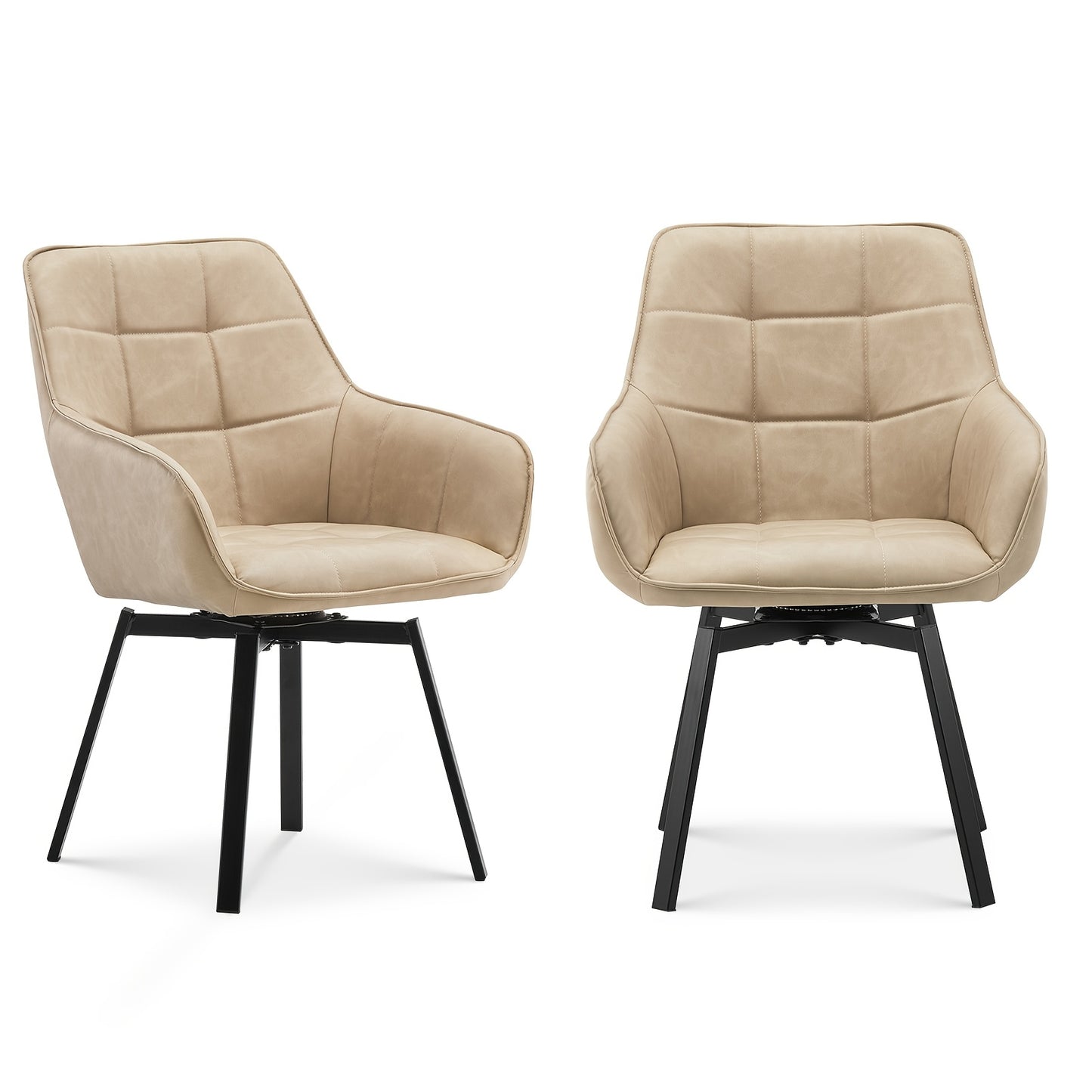 Lot de 2 chaises de salle à manger, fauteuils pivotants à accoudoirs en simili cuir avec assise rembourrée épaisse et pieds en métal, fauteuils de détente rotatifs pour la maison, la cuisine, la réception de bureau, le restaurant
