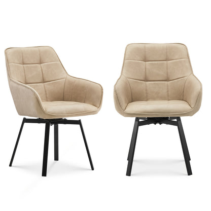 Lot de 2 chaises de salle à manger, fauteuils pivotants à accoudoirs en simili cuir avec assise rembourrée épaisse et pieds en métal, fauteuils de détente rotatifs pour la maison, la cuisine, la réception de bureau, le restaurant