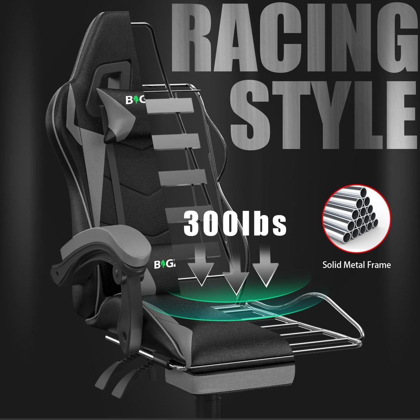 Gartistgo Chaise Gaming Ergonomique - Chaises Gaming avec Coussin Lombaire + Appui-Tête, Chaise de Bureau & Ordinateur Rehausseable pour Adultes, Filles, Garçons (Avec Repose-Pieds)