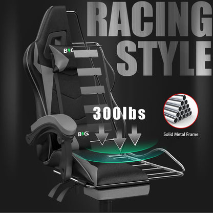 Gartistgo Chaise Gaming Ergonomique - Chaises Gaming avec Coussin Lombaire + Appui-Tête, Chaise de Bureau & Ordinateur Rehausseable pour Adultes, Filles, Garçons (Avec Repose-Pieds)