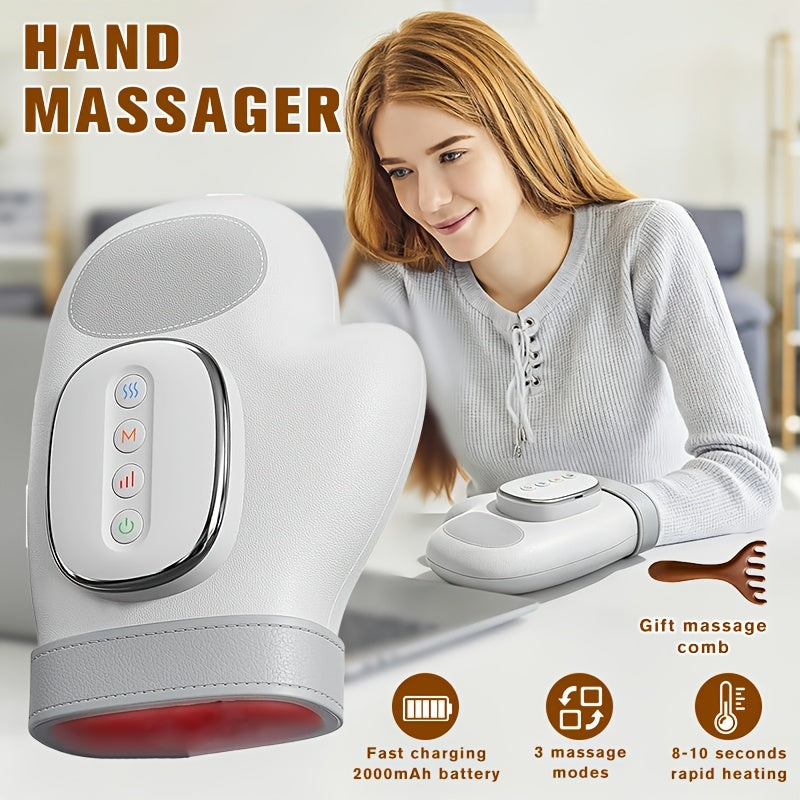 Nouveau masseur de mains 2026, avec fonctions de chauffage et de compression, fonctionnement sans fil, 3 modes de massage, détend efficacement les muscles des mains, masse les muscles des mains, 5 niveaux de force, 3 niveaux de température, massage des po
