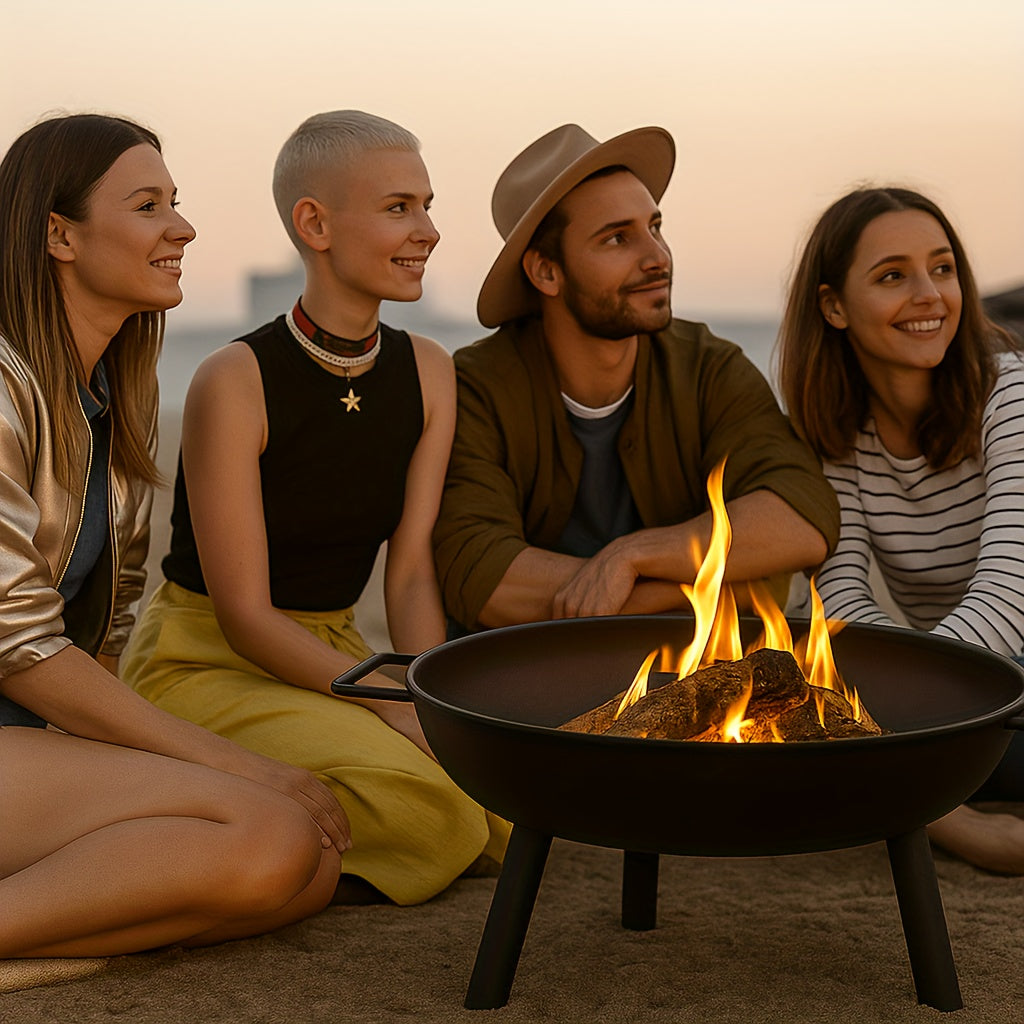 Poêle à foyer extérieur, équipée de 2 poignées et de 3 pieds amovibles, bol à feu et panier à feu, convient pour les patios, balcons, jardins et cours, peut être utilisée en hiver ! Parfaite pour les fêtes, le camping, noire, un incontournable pour les fê