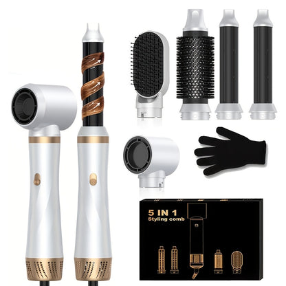STYLEFI Kit de Coiffure 5-en-1 de Haute Qualité - Inclut Peigne à Air Chaud à Ions Négatifs Haute Vitesse 60 000 tr/min pour Séchage Rapide, Bigoudi à Air Chaud Amovible, Fer à Boucler et Lisseur Magique, Prise UK (220V) avec Fonction d'Arrêt Automatique
