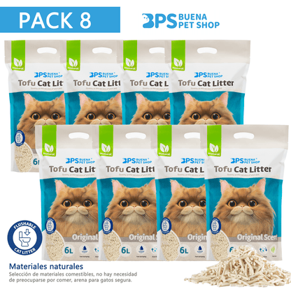 BPS Litière pour Chat Tofu Arena 6L - Sans Poussière, Facile à Agglomérer et Contrôle des Odeurs - et Sûre pour les Chaton - Lot de 8 Sacs