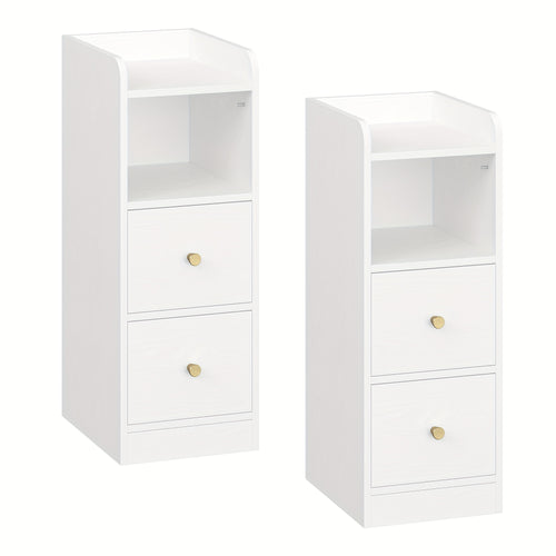 Ensemble de 2 tables de chevet, table d'appoint étroite avec 2 tiroirs, compartiment ouvert sur la table de chevet, positions des tiroirs réglables, convient pour la chambre à coucher, le salon, 30 x 24 x 65 cm, blanc, NS62213X