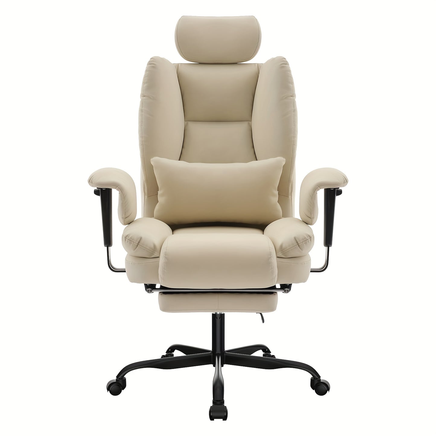 Chaise de Bureau Ergonomique 200kg, Fauteuil d'Ordinateur avec Support Lombaire et Pouf, Chaise Haute Dossier Élevable pour Table Bureaux Noir