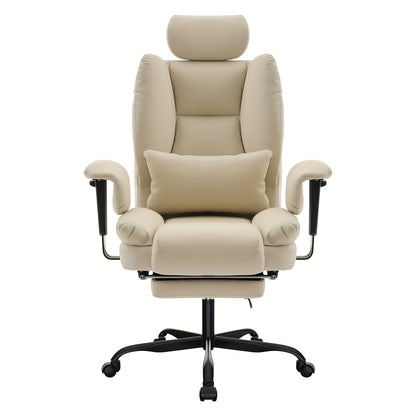 Chaise de Bureau Ergonomique 200kg, Fauteuil d'Ordinateur avec Support Lombaire et Pouf, Chaise Haute Dossier Élevable pour Table Bureaux Noir