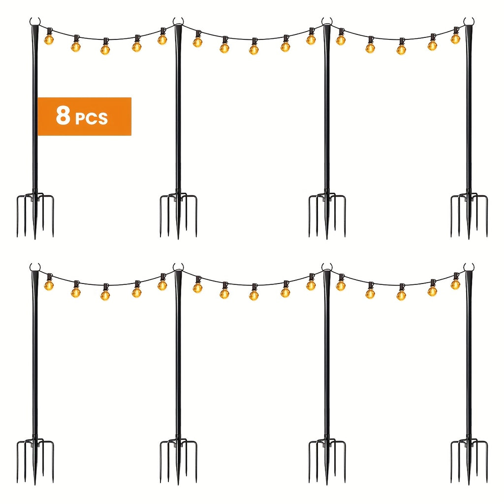 8pcs/6pcs/4pcs/2pcs Tiges de Suspension, Piquets de Jardin en Fer avec Base Fourche pour Guirlandes Lumineuses d'Extérieur - Accessoire d'Éclairage Polyvalent Non Chargé avec Extrémité Mate, Idéal pour Jardin, Patio, Mariage, Cour Arrière, Terrasse et Déc