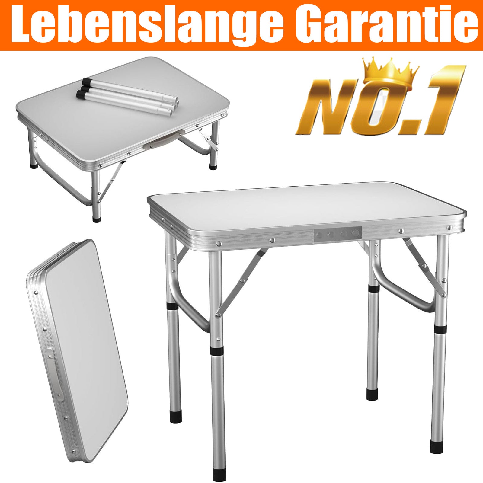 Table pliante 2 pieds robuste à hauteur réglable, table de camping portable avec poignée de transport, pour intérieur extérieur jardin fête BBQ 60x45x26/56 cm en aluminium, bureau BBQ pour cuisine extérieure