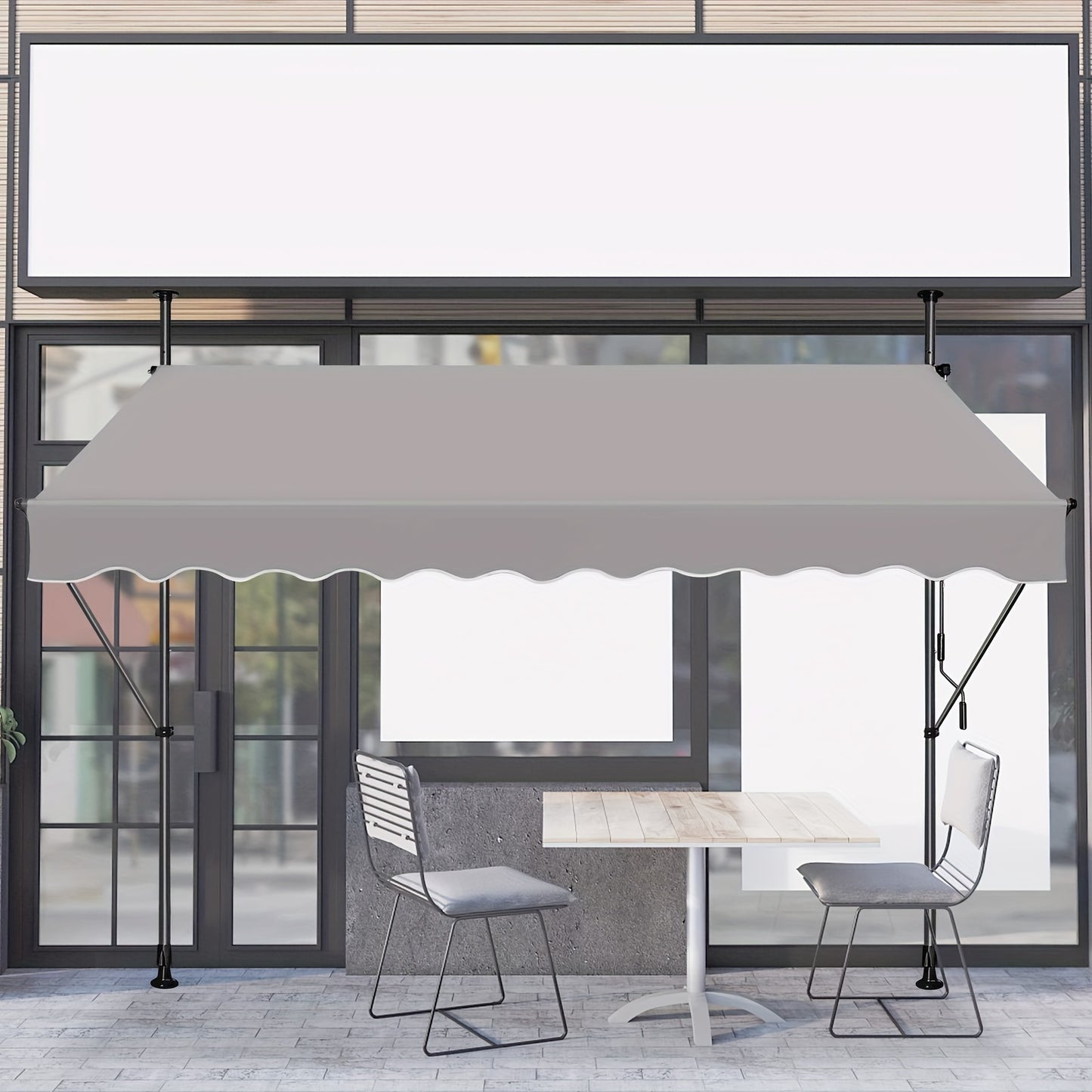 Store de balcon à fixation par pince avec manivelle large, 200x120cm/ 250x120cm/ 300x120cm/ 350x120cm, sans perçage, réglable, protection UV, gris foncé/gris clair