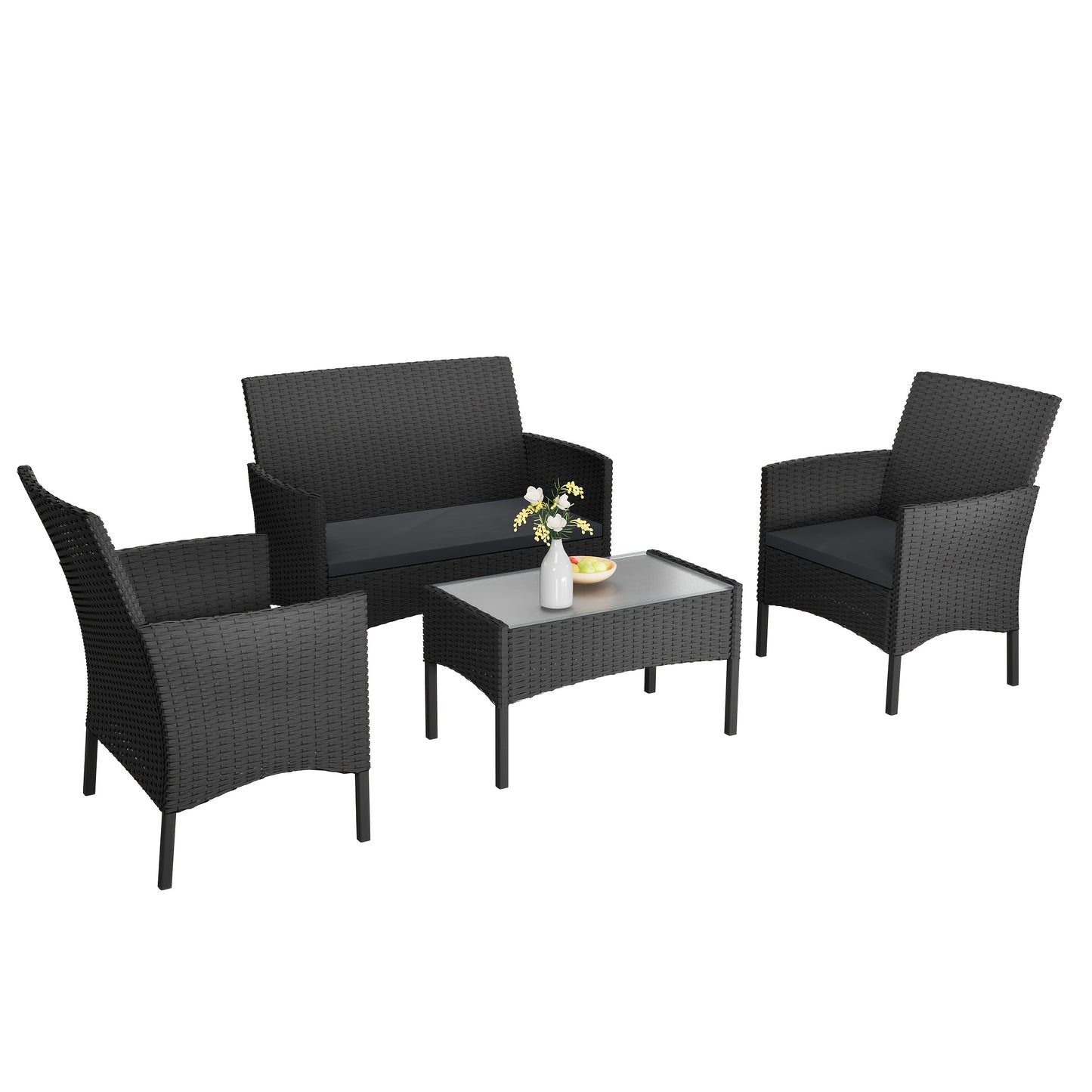Ensemble de mobilier de jardin en rotin poly pour balcon - canapé 2 places, chaises individuelles et table avec coussins d'assise anthracite - choix de couleur salon (coussins d'assise anthracite)