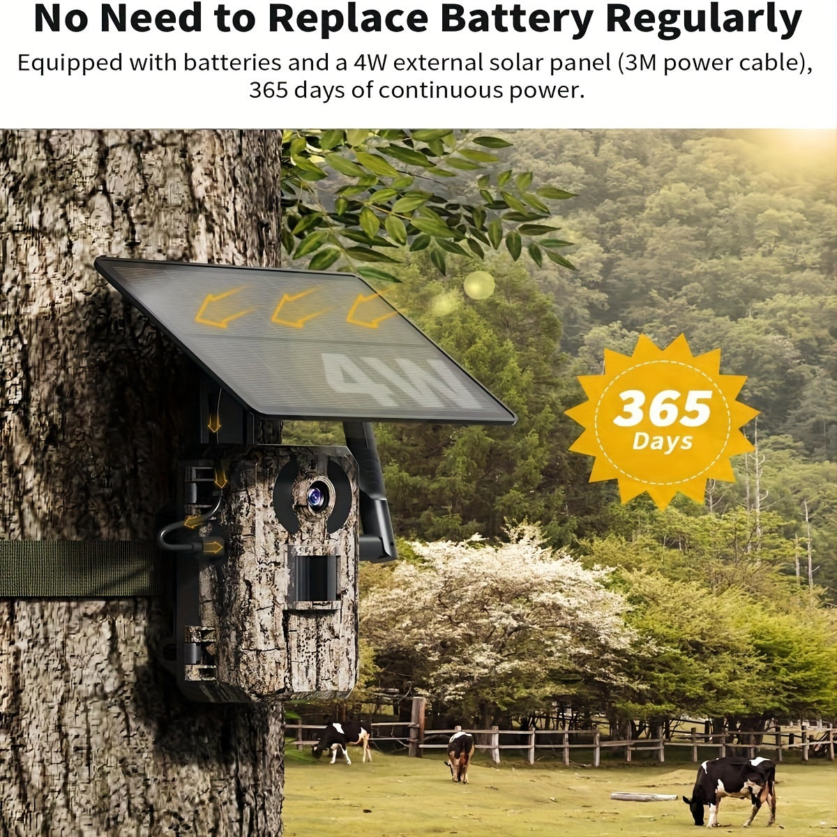2 Caméras Cellulaires 4G LTE avec Vue en Direct 2.7K, Vision Nocturne Ultra HD, Carte SIM Intégrée, Accès Téléphonique à Distance, Fonction d'Activation de Mouvement en 0,2s, Panneau Solaire pour Zones sans Signal WiFi, Idéal pour la Chasse en Plein Air
