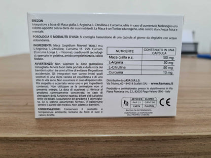 Complément alimentaire en gélules pour homme avec Maca jaune + L-Arginine + L-Citrulline + Curcuma - Fabriqué en Italie