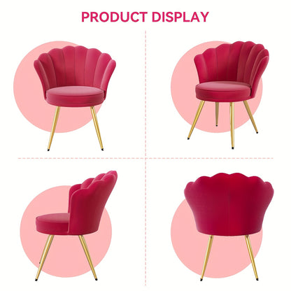 Fauteuil d'appoint moderne en velours avec dossier, chaise de coiffeuse rembourrée pour salle de maquillage, chaise d'appoint de maquillage, chaise de bureau avec pieds en métal doré pour chambre et salon