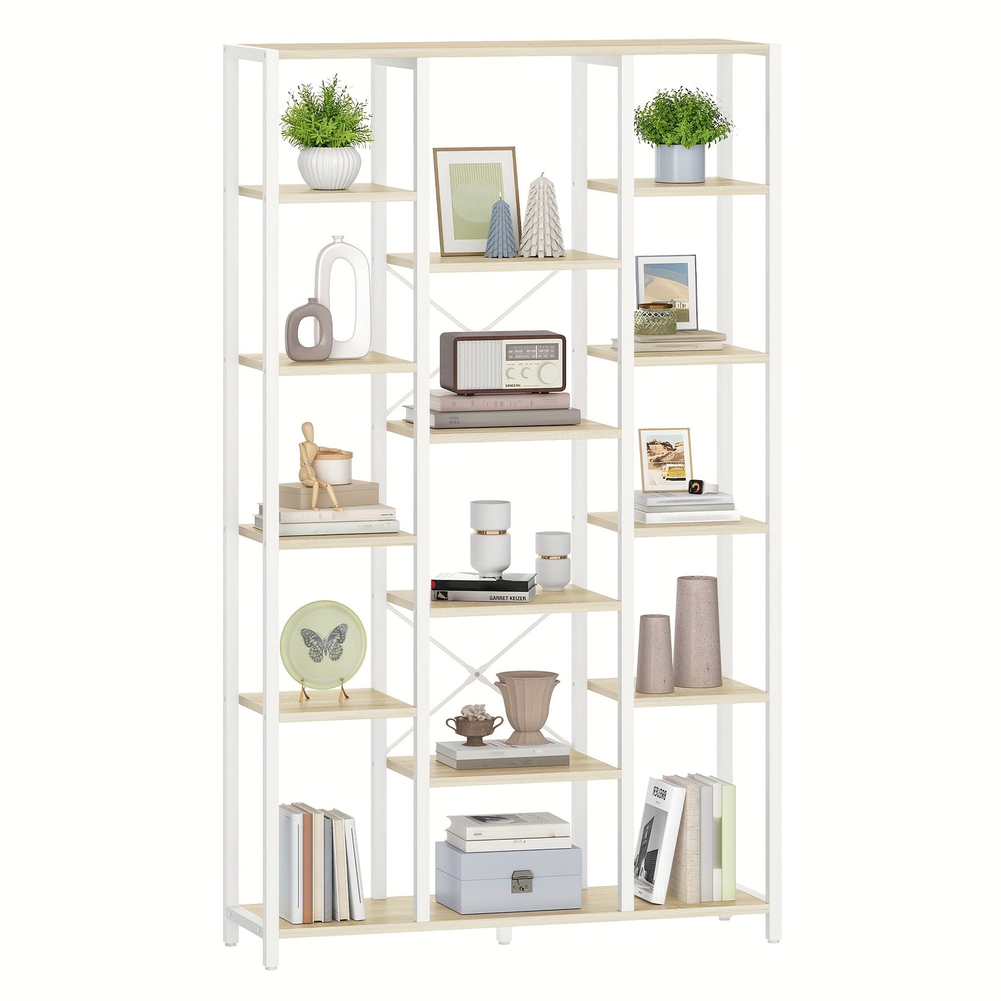 Étagère, étagère debout avec 6 niveaux 15 étagères, étagères ouvertes réglables, pour salon, bureau, chambre, 30 X 100 X 170cm, brun-vin noir