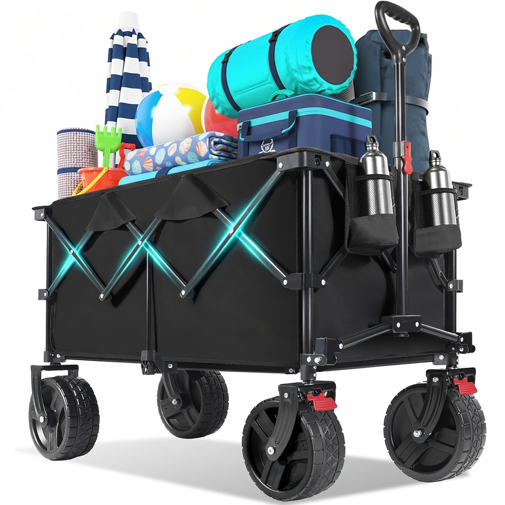 Chariot Pliant Tout-Terrain Robuste 200L/ Capacité 330kg, Roues PU 17x10cm avec Freins, Conception Pliable à 4 Voies Brevetée, Toile Durable Verte/ Bleu-Gris/ Noir/ Anthracite, GS- pour Chantiers/ Camping, Chariot de Transport Professionnel