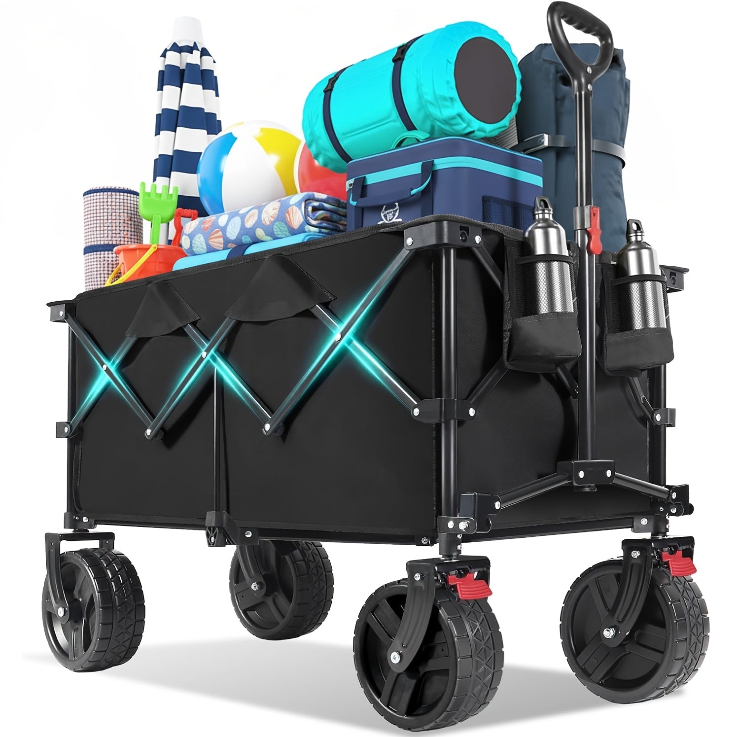 Chariot Pliant Tout-Terrain Robuste 200L/ Capacité 330kg, Roues PU 17x10cm avec Freins, Conception Pliable à 4 Voies Brevetée, Toile Durable Verte/ Bleu-Gris/ Noir/ Anthracite, GS- pour Chantiers/ Camping, Chariot de Transport Professionnel