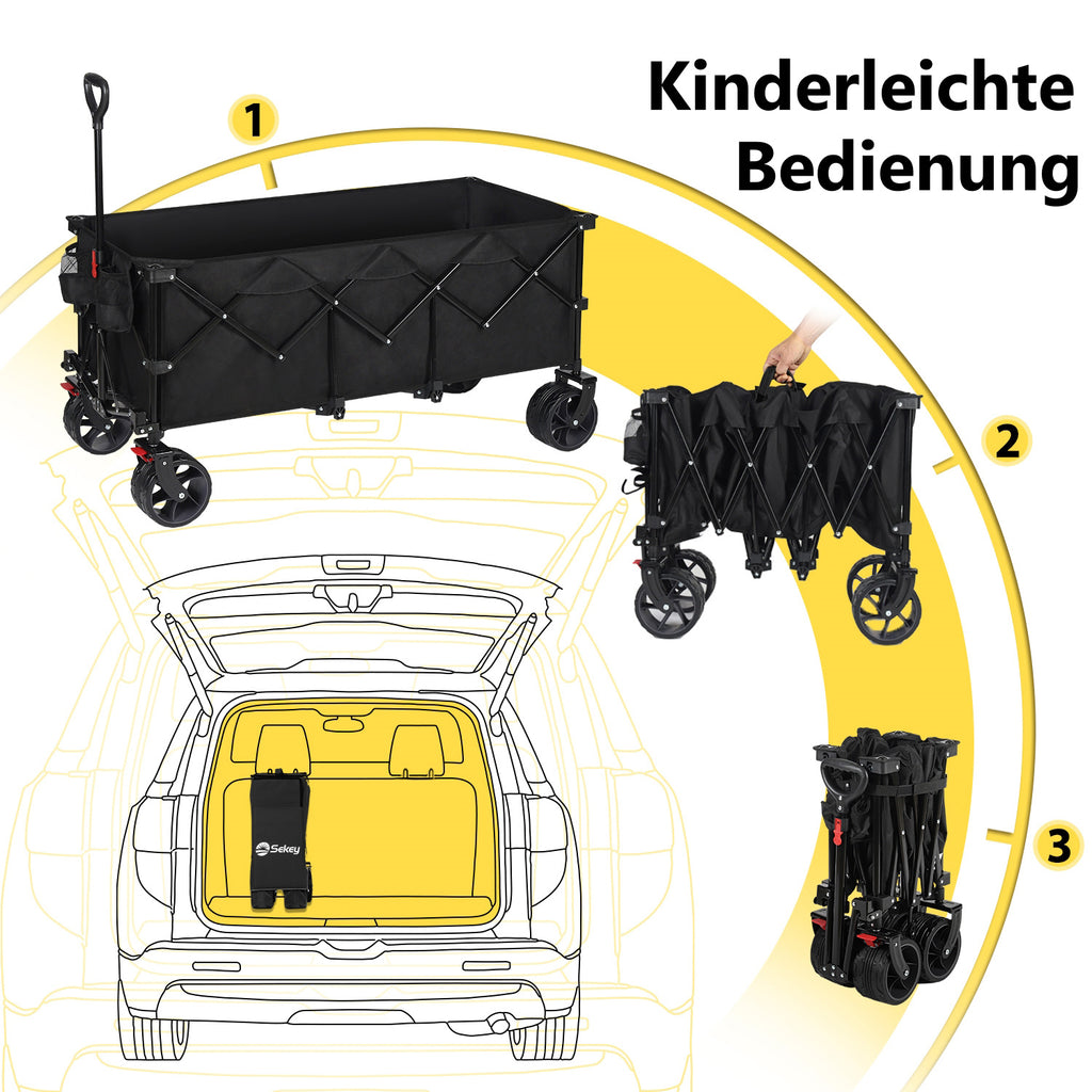 Chariot utilitaire pliant XXXL, capacité de 300L, capacité de charge de 200KG, chariot à main pliable étendu avec roues tout-terrain extra-large de 15X8 cm, chariot de transport à installation instantanée 4 voies breveté Ca15