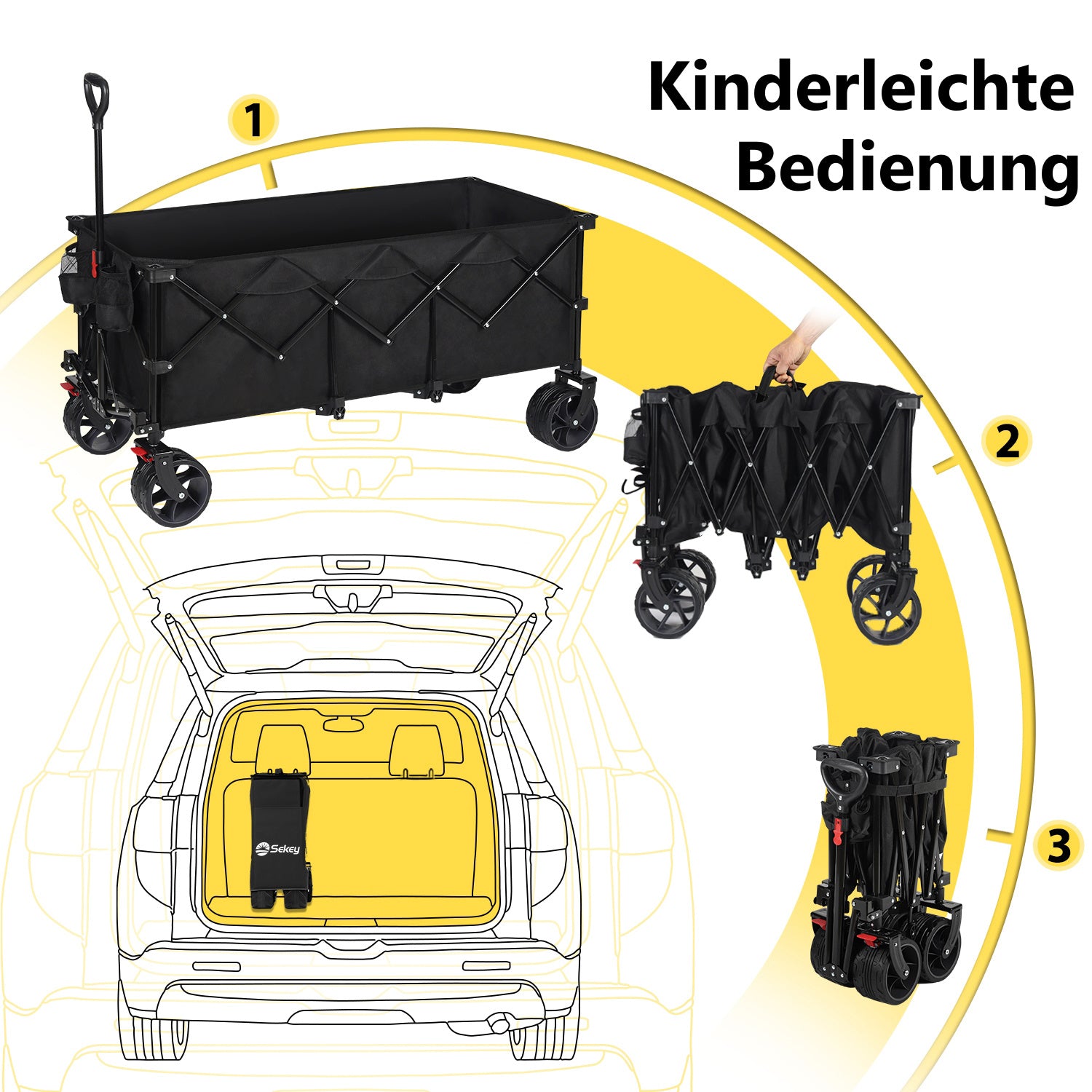 Chariot utilitaire pliant XXXL, capacité de 300L, capacité de charge de 200KG, chariot à main pliable étendu avec roues tout-terrain extra-large de 15X8 cm, chariot de transport à installation instantanée 4 voies breveté Ca15