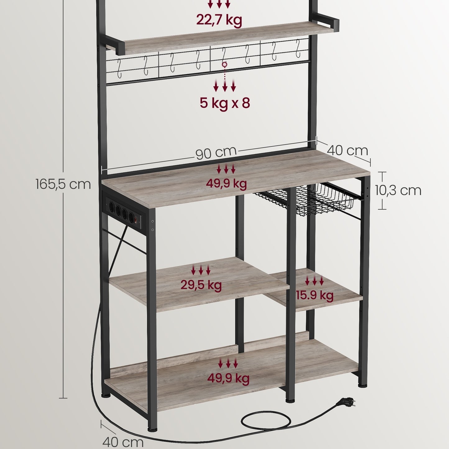 Étagère pour micro-ondes, 4 Prises CA pour cuisine – vue détaillée 12