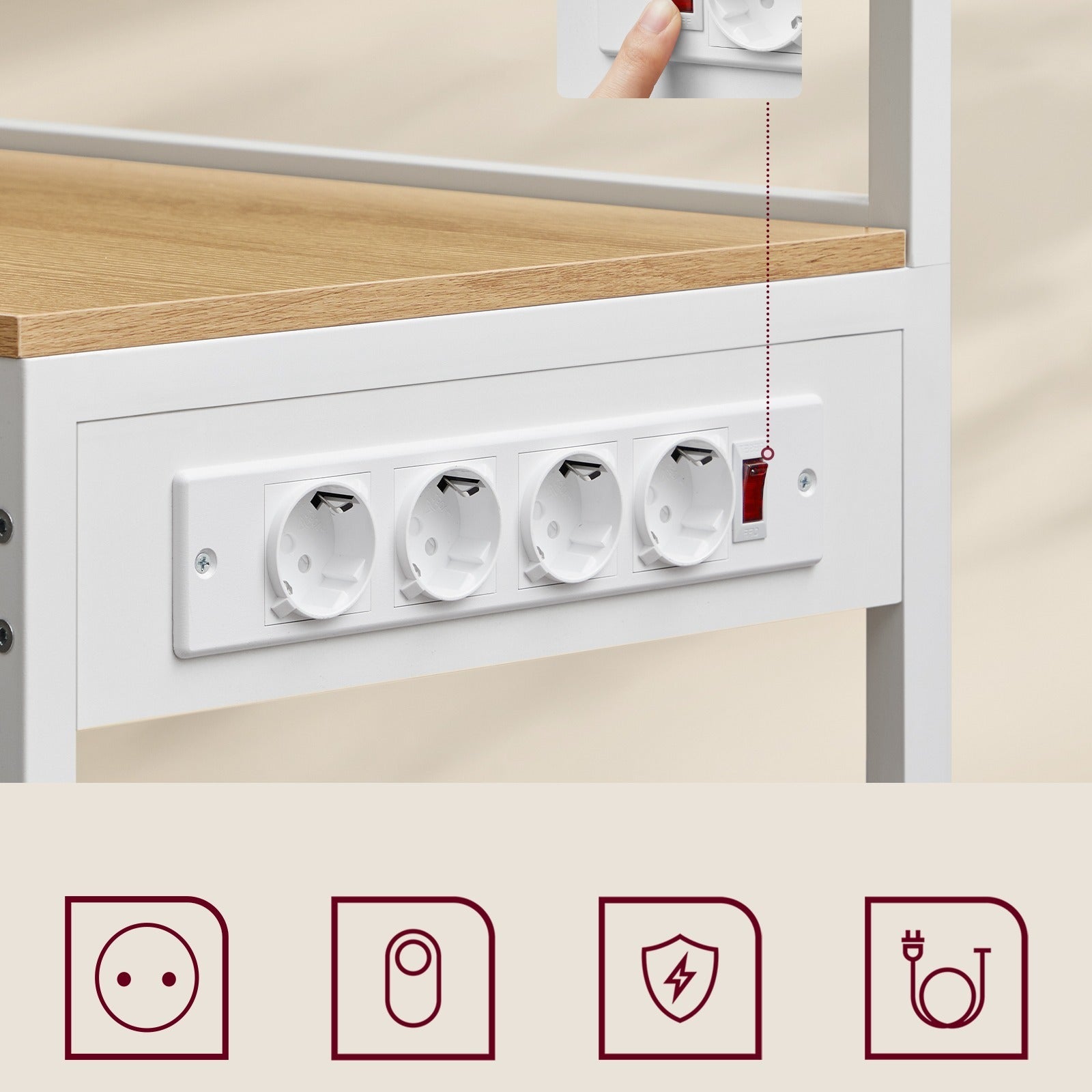 Étagère pour micro-ondes, 4 Prises CA pour cuisine – vue détaillée 14