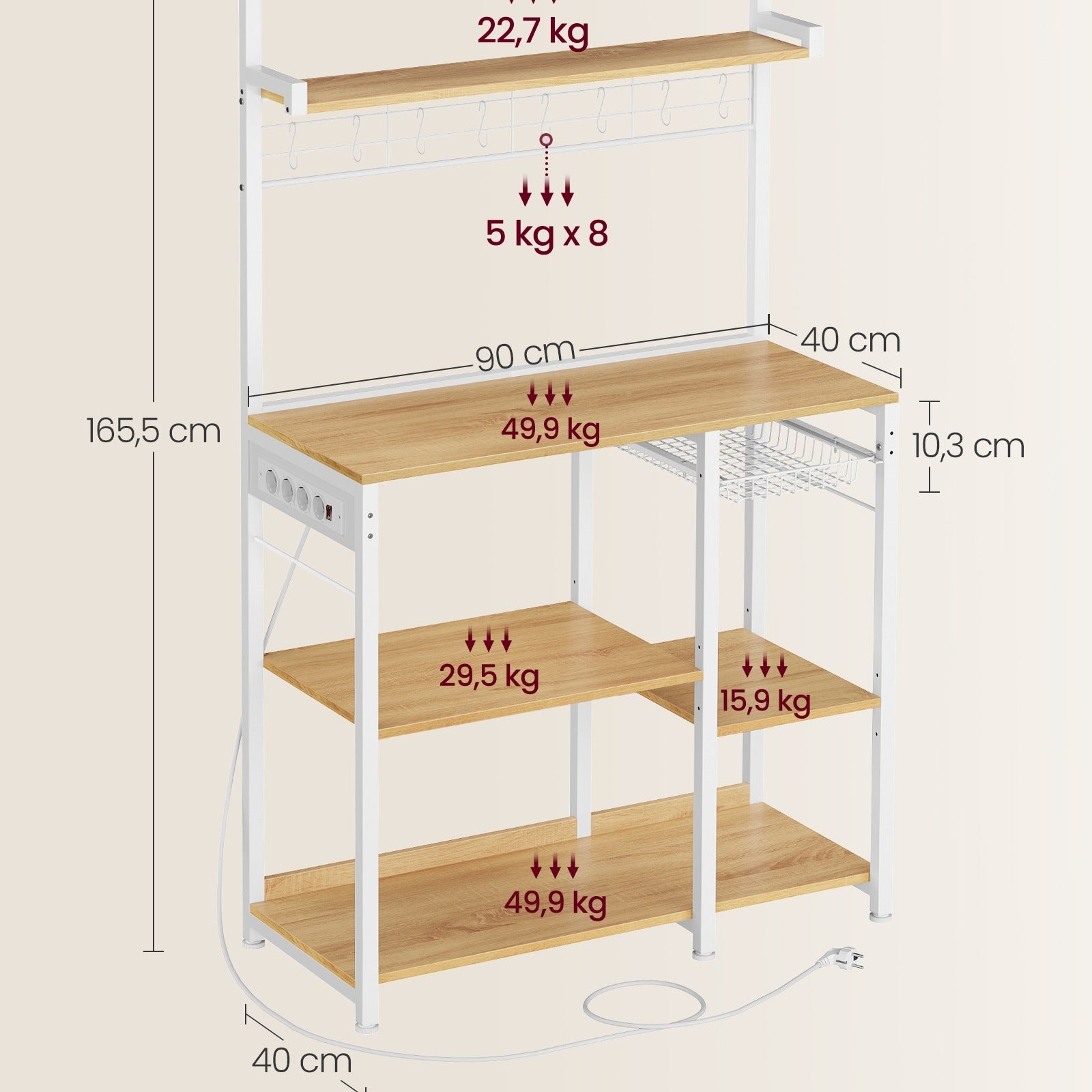 Étagère pour micro-ondes, 4 Prises CA pour cuisine – vue détaillée 19