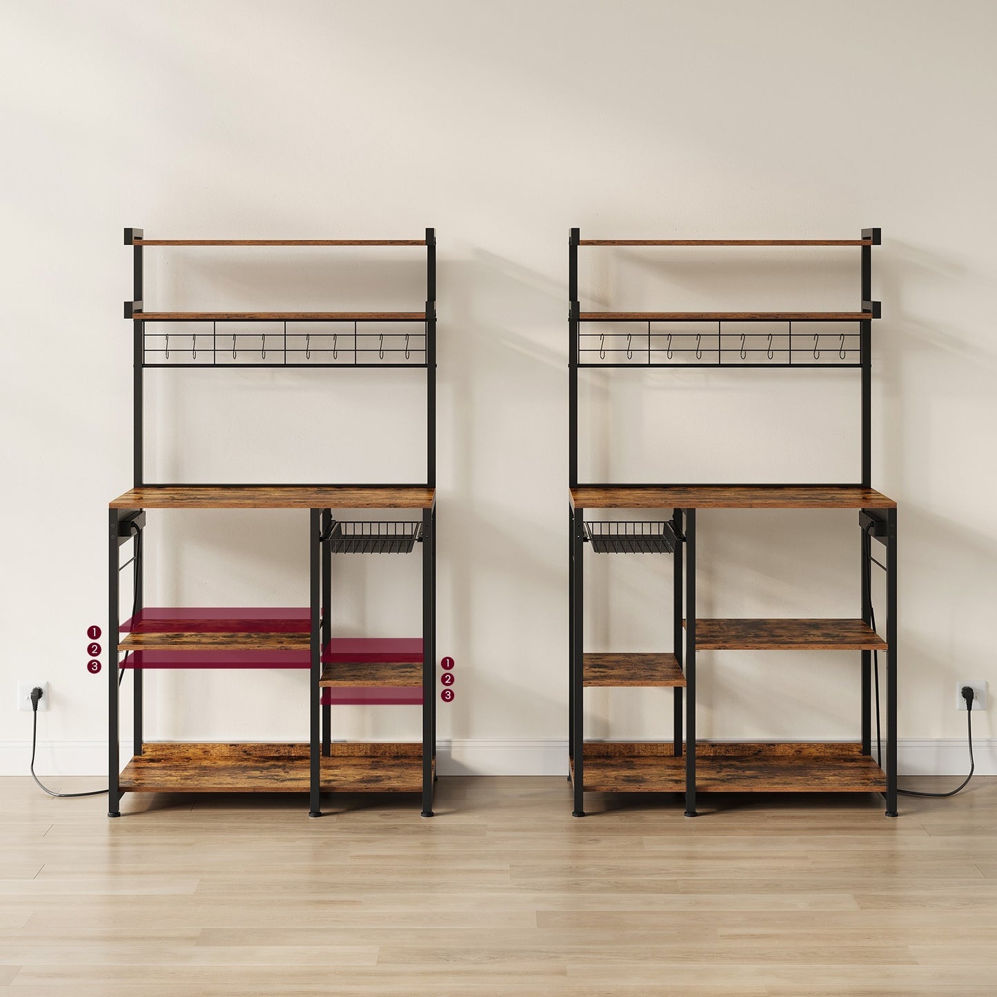 Étagère pour micro-ondes, Grège Chiné + Noir D’encre pour coin repas et cuisine – vue détaillée 2