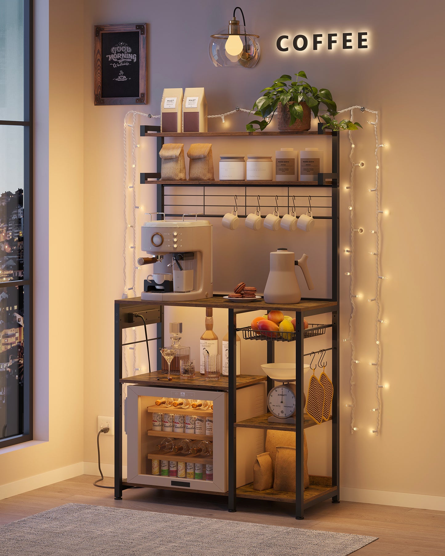 Étagère pour micro-ondes, Grège Chiné + Noir D’encre pour coin repas et cuisine – vue détaillée 22