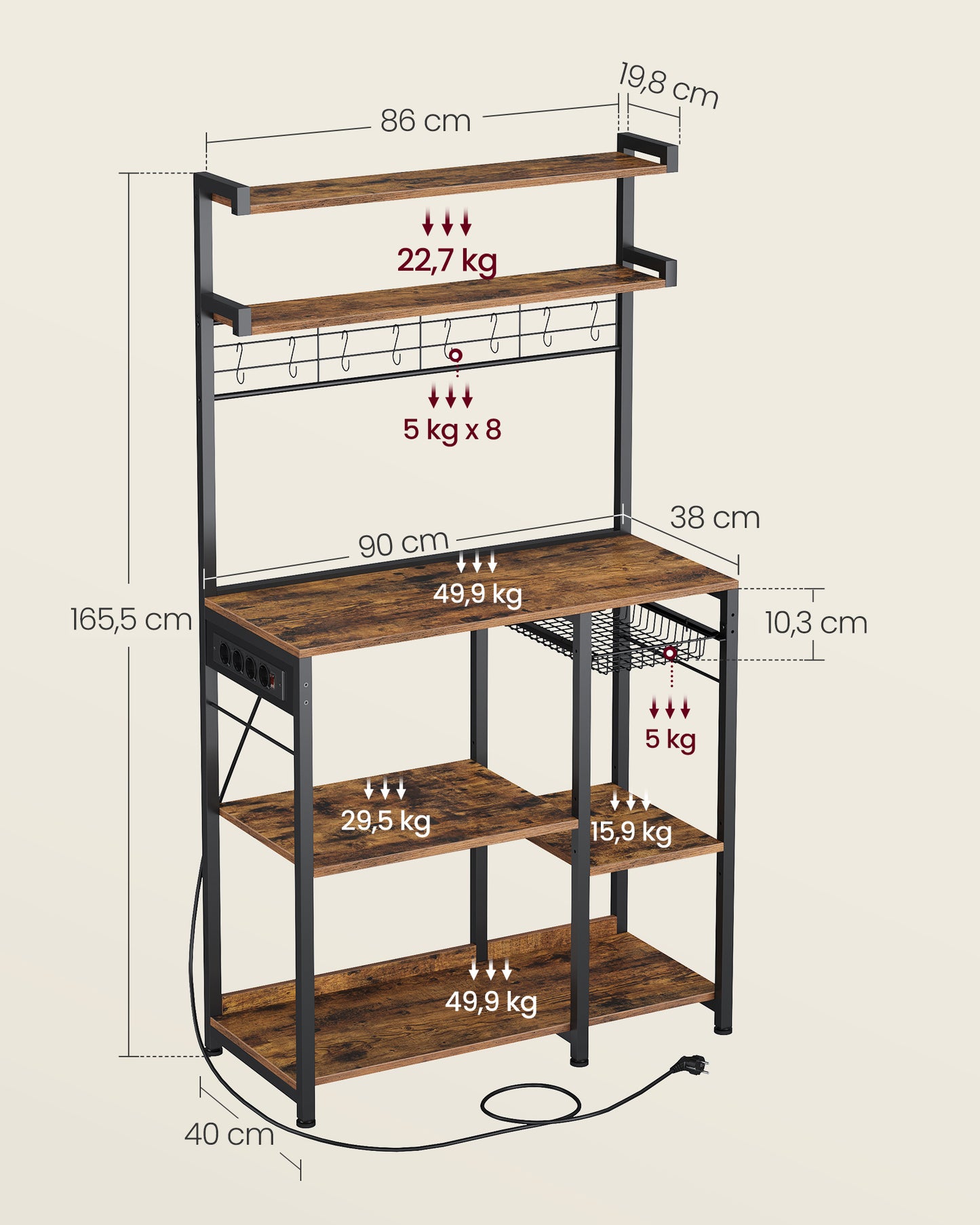 Étagère pour micro-ondes, Grège Chiné + Noir D’encre pour coin repas et cuisine – vue détaillée 29
