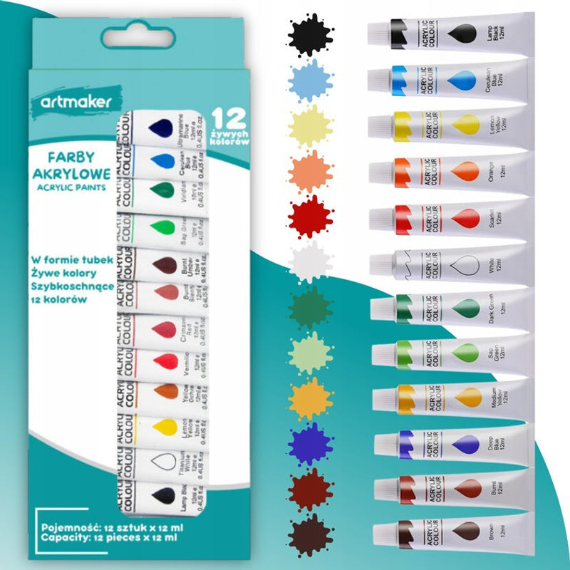 Grand Ensemble de Peinture Artmaker, Ensemble Artistique Complet pour la Peinture avec Chevalet en Bois de 50 cm, 3 Toiles de 25X25 cm, Peintures Acryliques de 12X12 ml, 10 Pinceaux et Palette de Peinture, Ensemble en Plastique Professionnel pour Débutant