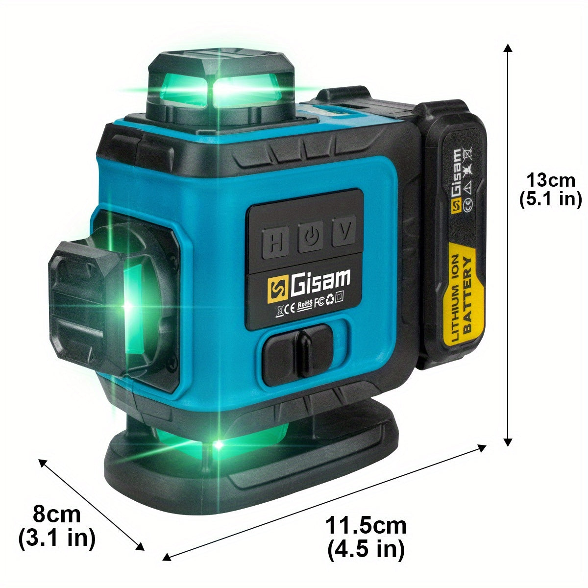 Niveau laser 4D vert Gisam 16 lignes avec trépied et contrôle par application, 4 x 360° auto-nivellement horizontal vertical croisé, outil de construction haute précision avec batterie lithium rechargeable, pour rénovation domicile et projets d'ingénierie