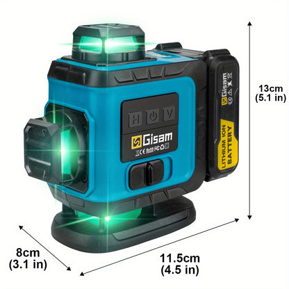 Niveau laser 4D vert Gisam 16 lignes avec trépied et contrôle par application, 4 x 360° auto-nivellement horizontal vertical croisé, outil de construction haute précision avec batterie lithium rechargeable, pour rénovation domicile et projets d'ingénierie