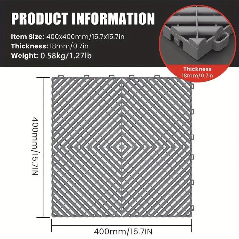 25 dalles de sol pour garage 40x40x1,8 cm, design emboîtable, couvrant 4 m², en polypropylène haute résistance, anti-UV et résistant au vieillissement, pour intérieur et extérieur