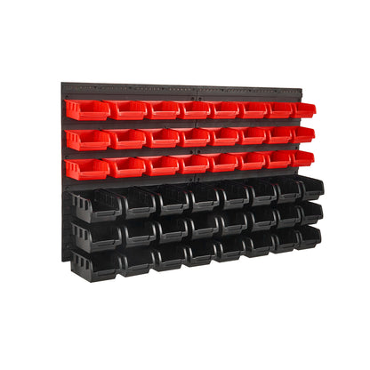 VEVOR Rangement mural pour pièces détachées, organiseur de garage à 48 compartiments en plastique avec panneaux muraux, rangement pour écrous, boulons, vis, clous, perles, boutons, autres petites pièces, noir et rouge