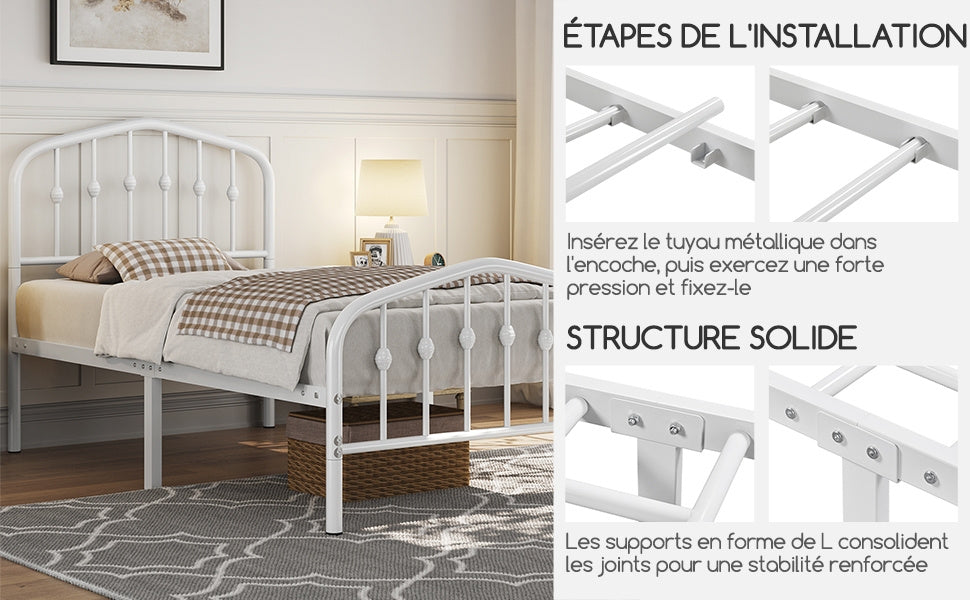 Costoffs Cadre de Lit Double en Métal Moderne - Avec Sommier à Lattes Métalliques - Espace de Rangement Sous-lit - Idéal pour Chambre, Dortoir ou Appoint - Style Industriel Intemporel