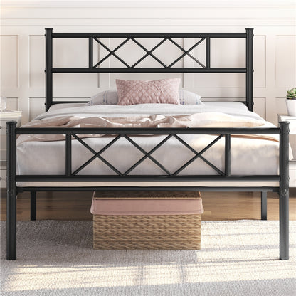 Costoffs Cadre de Lit en Métal Moderne - Structure à 6 Pieds avec Tête de Lit Design en Forme X - Sommier à Lattes Métalliques et Grand Espace de Rangement Sous-lit - Idéal pour Chambre d'Invite, Dortoir ou Appoint - Style Industriel Élégant