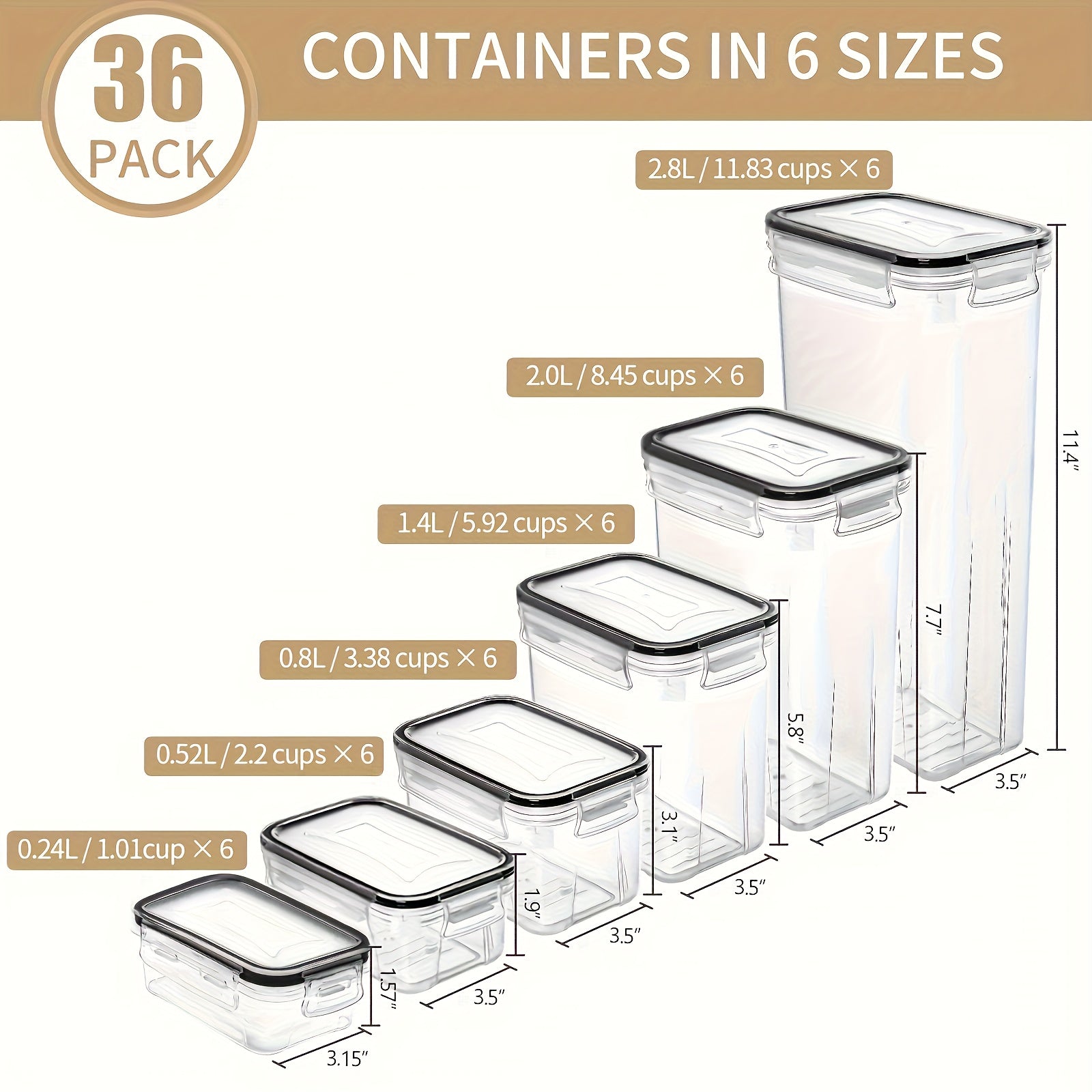 FOWA 72pcs Boîtes de Rangement de Cuisine (36 Couvercles et 36 Boîtes) Récipients Alimentaires Hermétiques - Organisation de la Cuisine et du Garde-Manger - avec Boîtes de Rangement Alimentaires en Plastique à Couvercle - Livré avec Étiquettes, Marqueurs