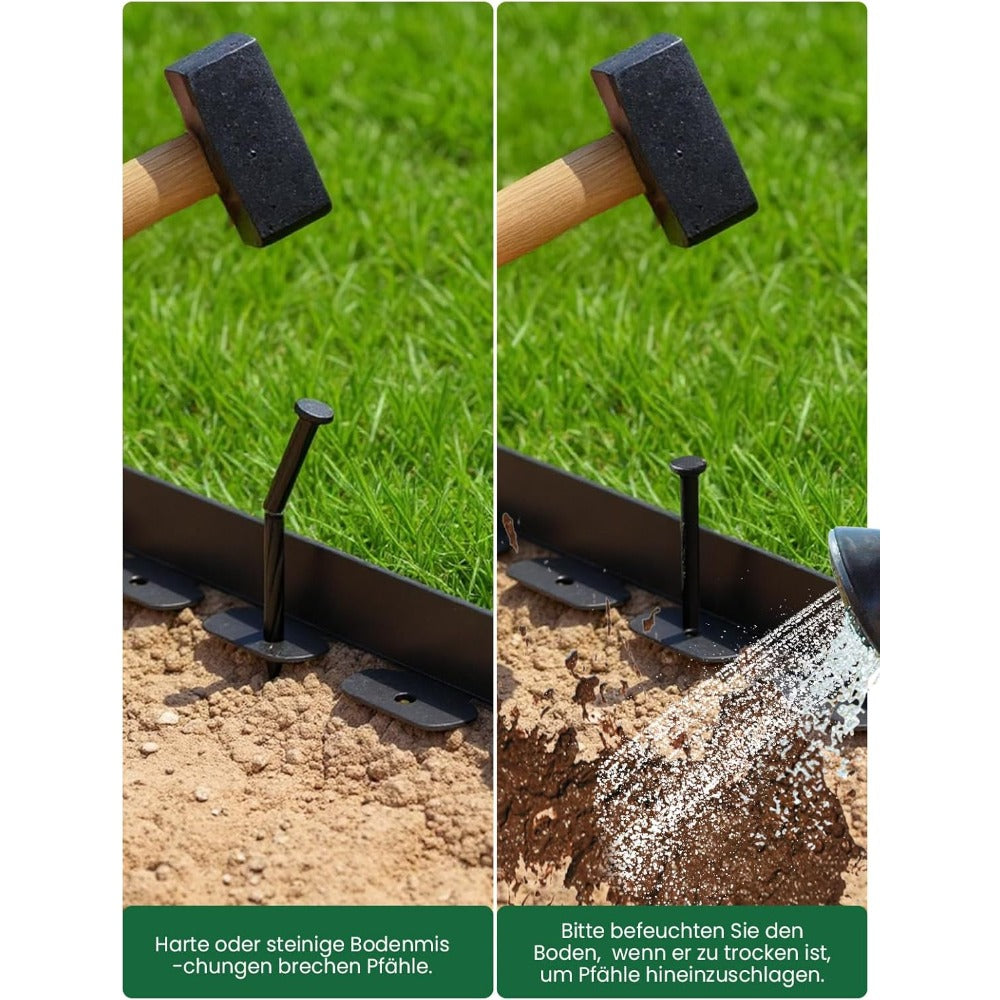 Bordure de pelouse flexible en plastique noir avec ancrages au sol, une bordure de jardin invisible pour pelouses et parterres de fleurs