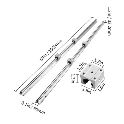 Ensemble de rails de guide linéaire VEVOR, SBR16 1500mm, 2pièces 59 in/1500 mm Rails de guide SBR16 et 4pièces Blocs de glissement SBR16UU, Kit de rails linéaires et de roulements pour machines automatiques DIY Projet de routeurs CNC