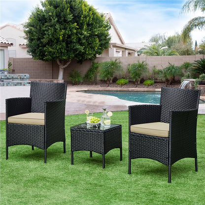 Costoffs Ensemble de mobilier de jardin et de balcon 3 pièces, Groupe de sièges de jardin, Ensemble de mobilier de patio comprenant 2 chaises avec table et coussins d'assise pour balcon, terrasse, jardin