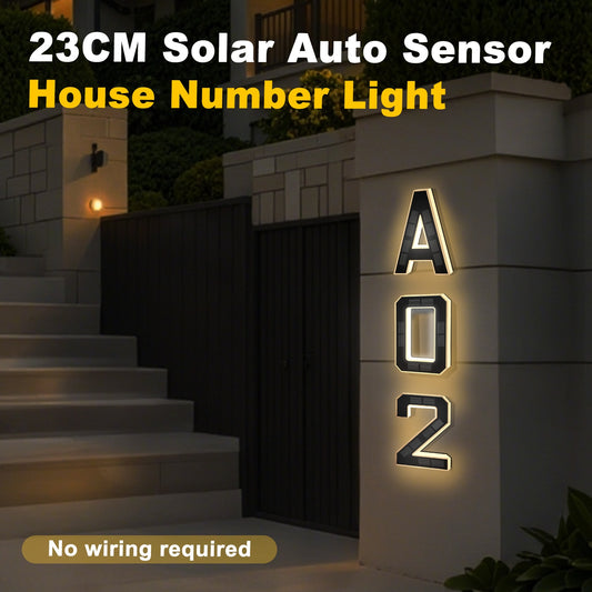 Panneau d'adresse solaire LED 23 cm, numéro de maison numérique LED, sans fil, installation facile, éclairage LED intelligent, idéal pour identifier les adresses de maisons ou de centres commerciaux
