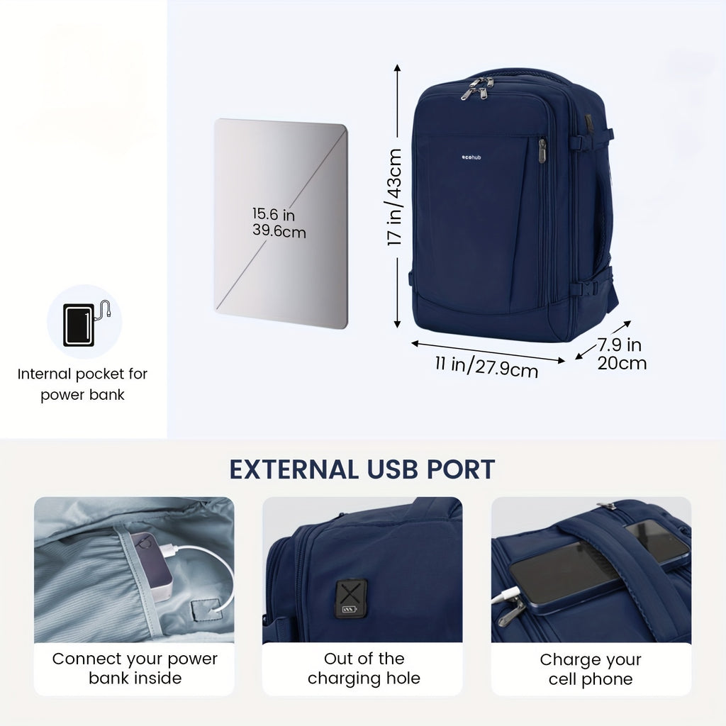 Sac à dos de voyage 43.18cm approuvé pour les vols - Sac à main à 13 poches avec sangle de bagage, sac de voyage léger adapté aux hommes, aux femmes et aux familles - Articles de voyage essentiels pour les voyages d'affaires et les vacances