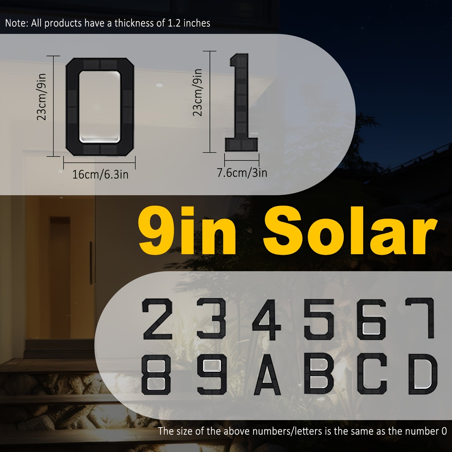 Panneau d'adresse solaire LED 23 cm, numéro de maison numérique LED, sans fil, installation facile, éclairage LED intelligent, idéal pour identifier les adresses de maisons ou de centres commerciaux