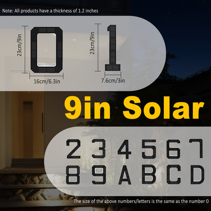 Panneau d'adresse solaire LED 23 cm, numéro de maison numérique LED, sans fil, installation facile, éclairage LED intelligent, idéal pour identifier les adresses de maisons ou de centres commerciaux