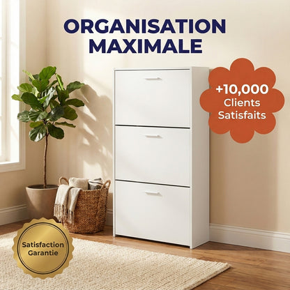 Meuble à chaussures avec 3 compartiments à abattant, armoire de rangement en bois pour jusqu'à 18 paires, organisateur d'entrée peu encombrant