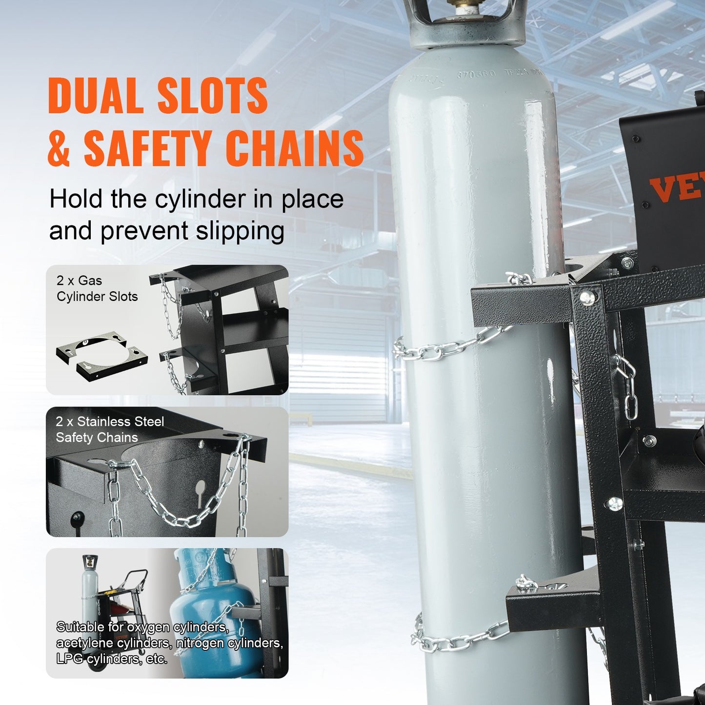Chariot de soudage VEVOR à 3 niveaux pour charges lourdes avec une capacité de poids de 400 lbs, roues pivotantes à 360°, chaînes de sécurité pour le rangement du réservoir, chariot de soudage MIG à roulettes pour machines de soudage TIG, ARC, MMA et plas